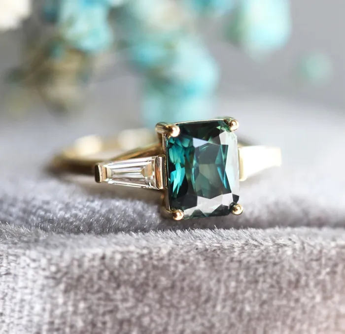 Capucinne Rings Dolores Teal Sapphire Diamond Ring