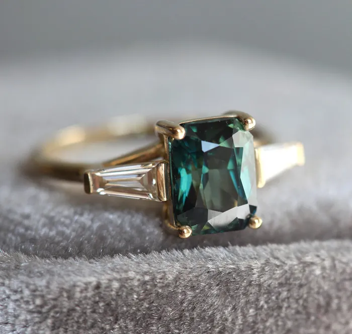 Capucinne Rings Dolores Teal Sapphire Diamond Ring