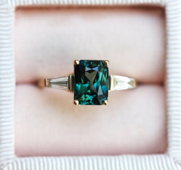 Capucinne Rings Dolores Teal Sapphire Diamond Ring