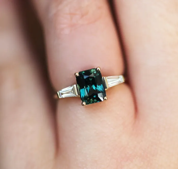 Capucinne Rings Dolores Teal Sapphire Diamond Ring