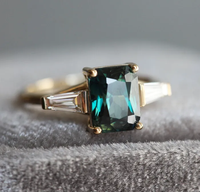 Capucinne Rings Dolores Teal Sapphire Diamond Ring