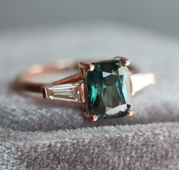 Capucinne Rings Dolores Teal Sapphire Diamond Ring
