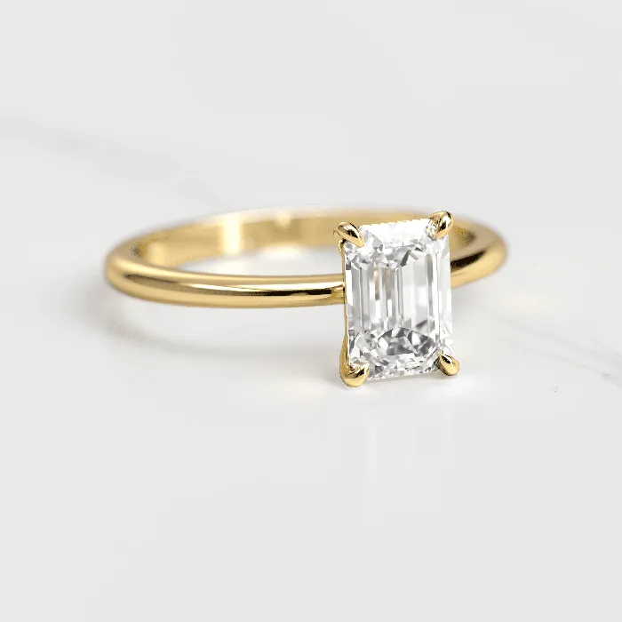 Capucinne Rings Emerald Tapered Solitaire Diamond Ring