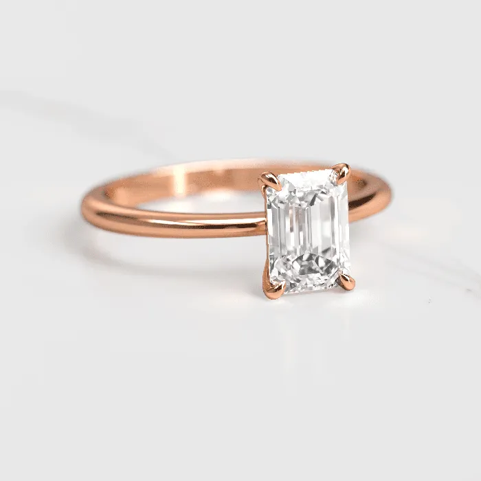 Capucinne Rings Emerald Tapered Solitaire Diamond Ring