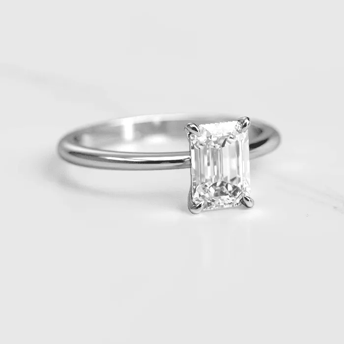 Capucinne Rings Emerald Tapered Solitaire Diamond Ring