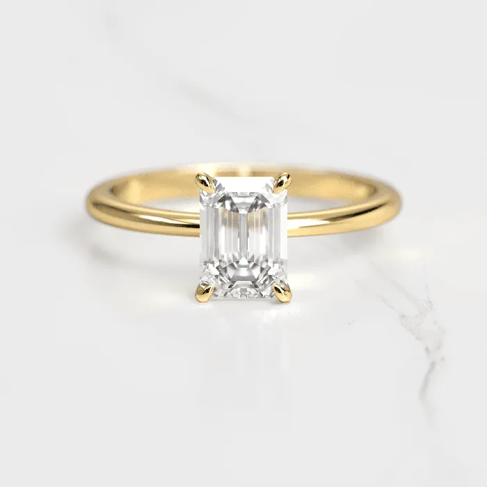 Capucinne Rings Emerald Tapered Solitaire Diamond Ring