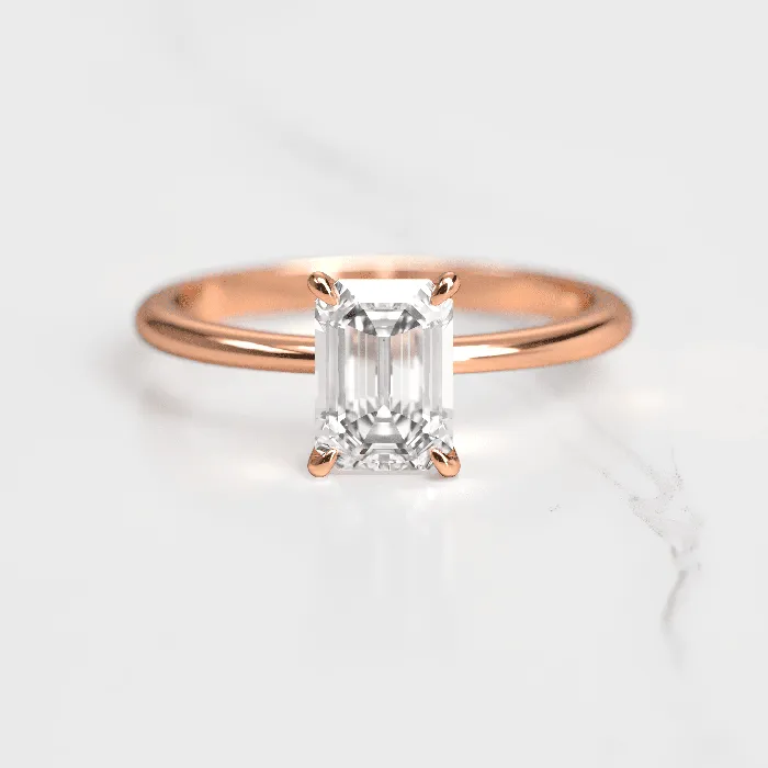 Capucinne Rings Emerald Tapered Solitaire Diamond Ring