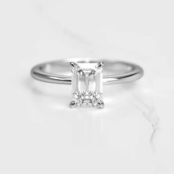 Capucinne Rings Emerald Tapered Solitaire Diamond Ring