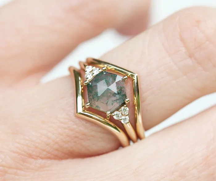 Capucinne Rings Klara Moss Agate Ring Set With Diamonds