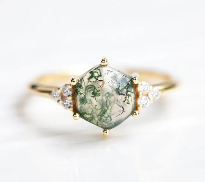 Capucinne Rings Klara Moss Agate Ring Set With Diamonds