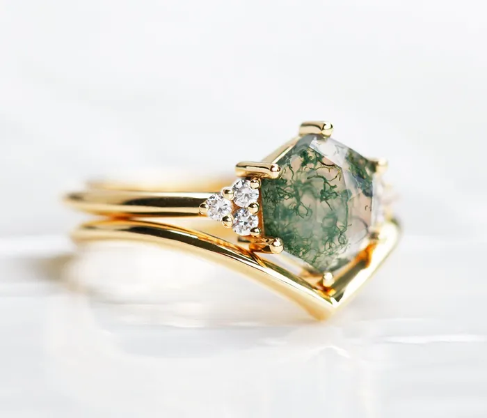 Capucinne Rings Klara Moss Agate Ring Set With Diamonds