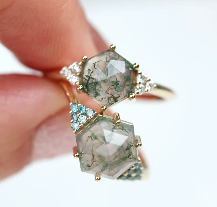 Capucinne Rings Klara Moss Agate Ring Set With Diamonds