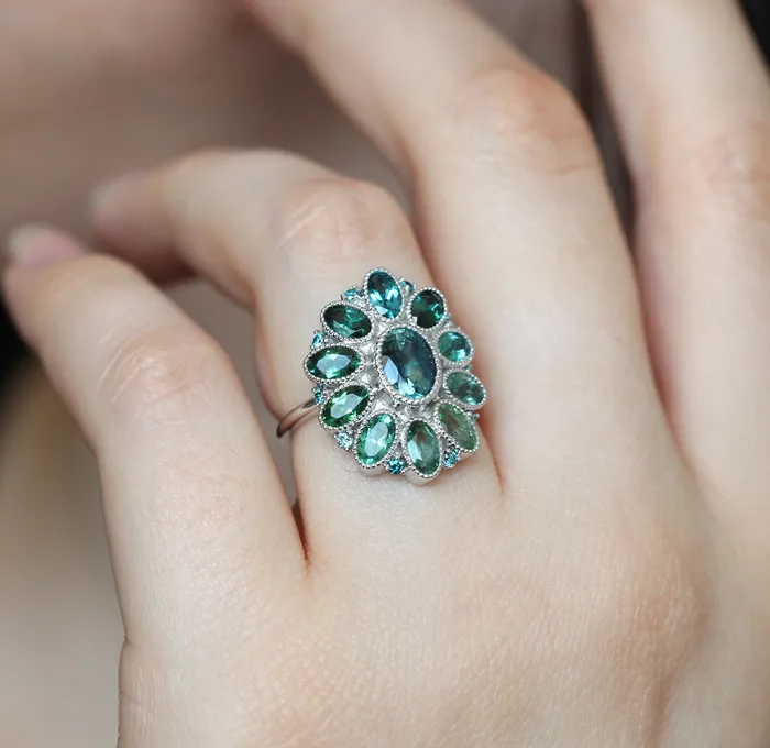 Capucinne Rings Lana Teal Sapphire Tourmaline Diamond Ring Ready to Ship
