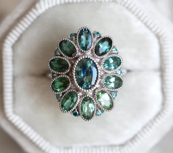 Capucinne Rings Lana Teal Sapphire Tourmaline Diamond Ring Ready to Ship
