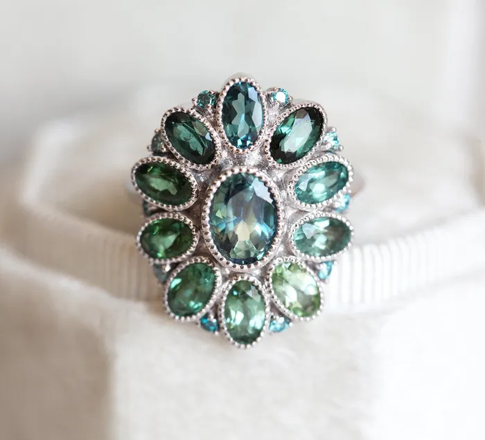 Capucinne Rings Lana Teal Sapphire Tourmaline Diamond Ring Ready to Ship