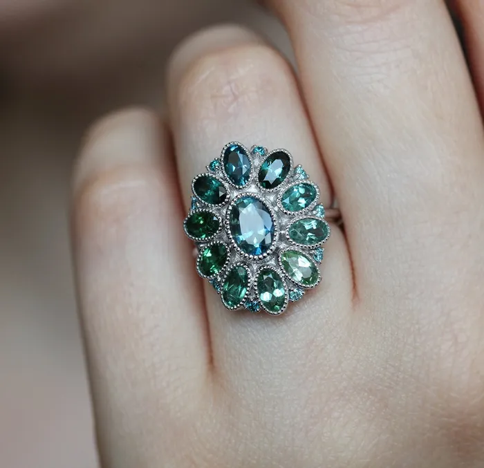 Capucinne Rings Lana Teal Sapphire Tourmaline Diamond Ring Ready to Ship