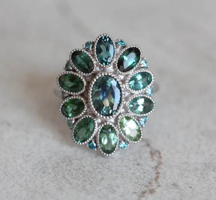 Capucinne Rings Lana Teal Sapphire Tourmaline Diamond Ring Ready to Ship