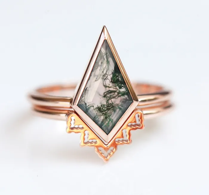 Capucinne Rings Lydia Kite Moss Agate Ring Set