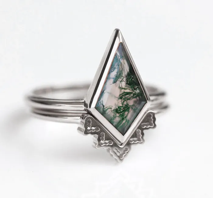 Capucinne Rings Lydia Kite Moss Agate Ring Set