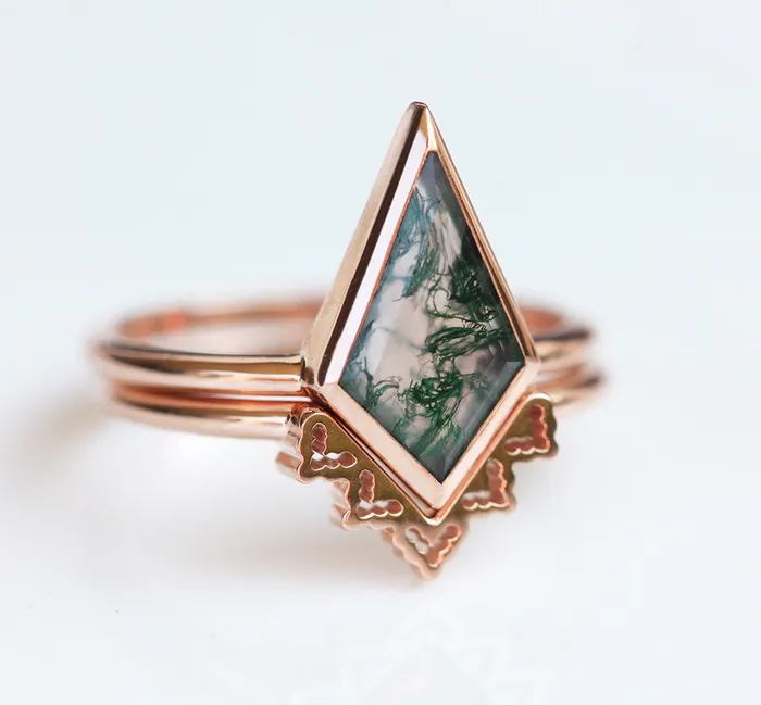 Capucinne Rings Lydia Kite Moss Agate Ring Set