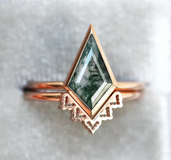 Capucinne Rings Lydia Kite Moss Agate Ring Set