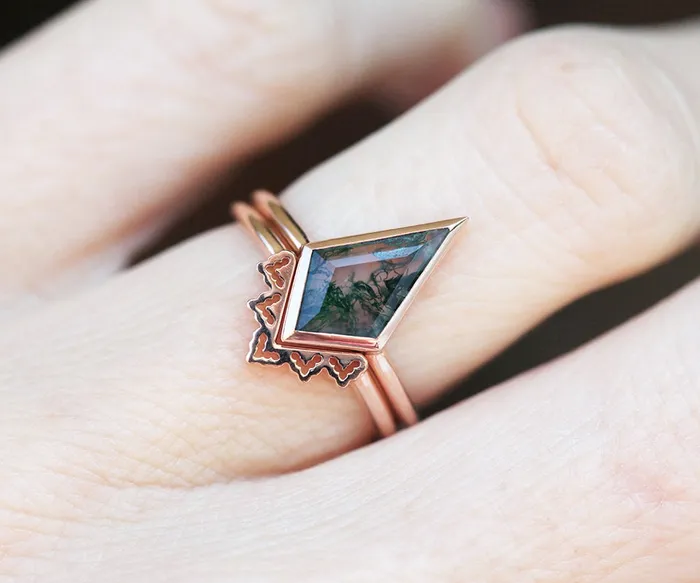 Capucinne Rings Lydia Kite Moss Agate Ring Set
