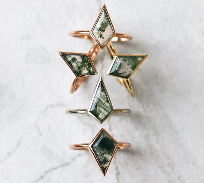 Capucinne Rings Lydia Kite Moss Agate Ring Set