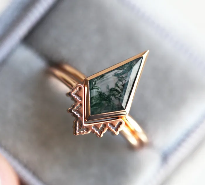 Capucinne Rings Lydia Kite Moss Agate Ring Set