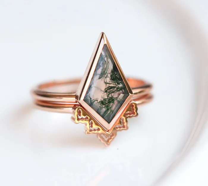 Capucinne Rings Lydia Kite Moss Agate Ring Set