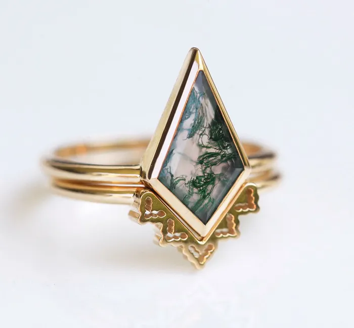 Capucinne Rings Lydia Kite Moss Agate Ring Set