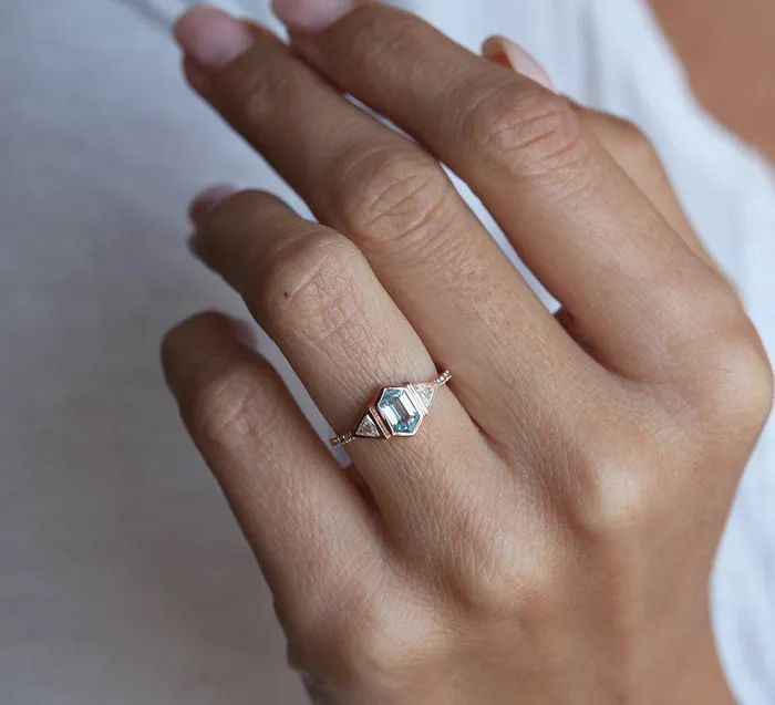 capucinne Rings Megan Aquamarine Diamond Ring