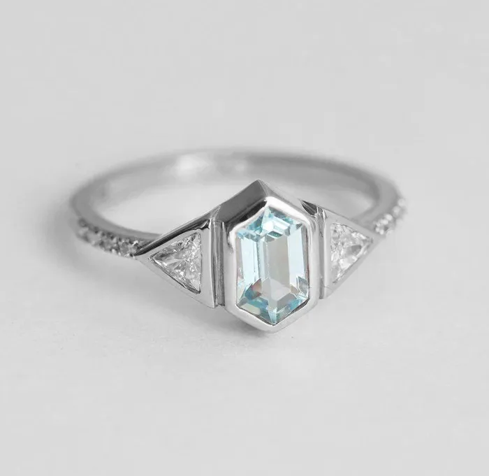 capucinne Rings Megan Aquamarine Diamond Ring