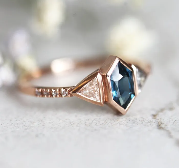 Capucinne Rings Megan Blue Sapphire Diamond Ring