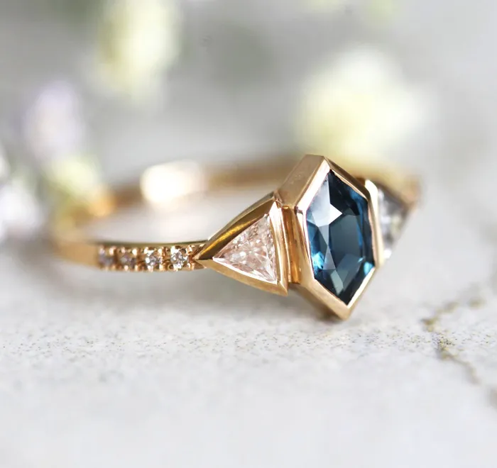 Capucinne Rings Megan Blue Sapphire Diamond Ring