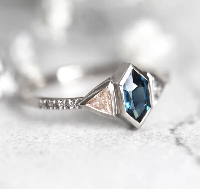 Capucinne Rings Megan Blue Sapphire Diamond Ring