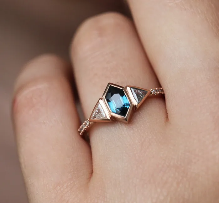 Capucinne Rings Megan Blue Sapphire Diamond Ring