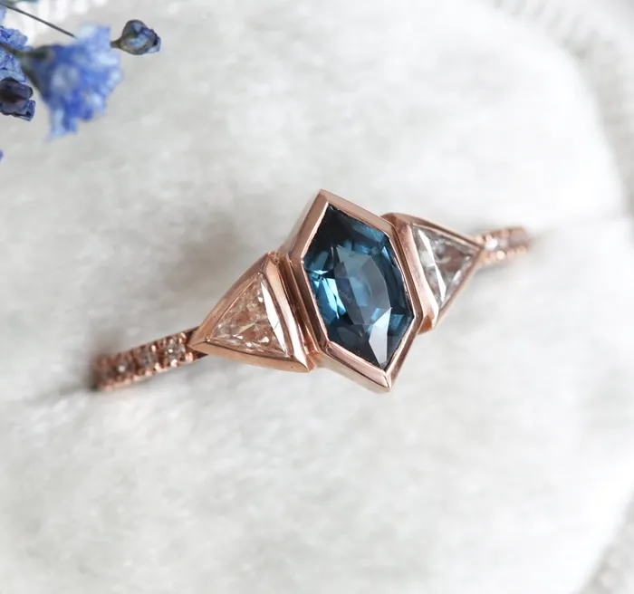 Capucinne Rings Megan Blue Sapphire Diamond Ring