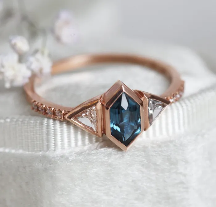 Capucinne Rings Megan Blue Sapphire Diamond Ring