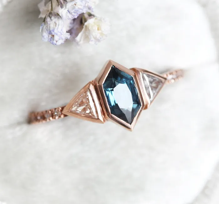 Capucinne Rings Megan Blue Sapphire Diamond Ring