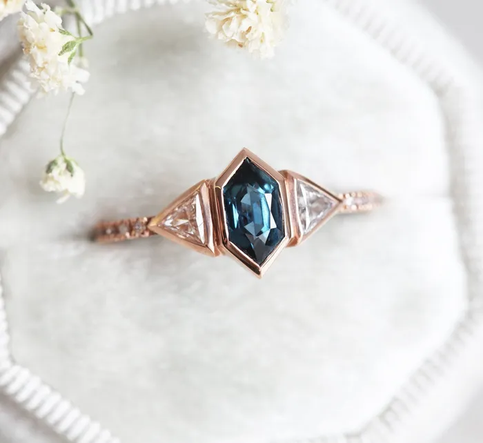 Capucinne Rings Megan Blue Sapphire Diamond Ring