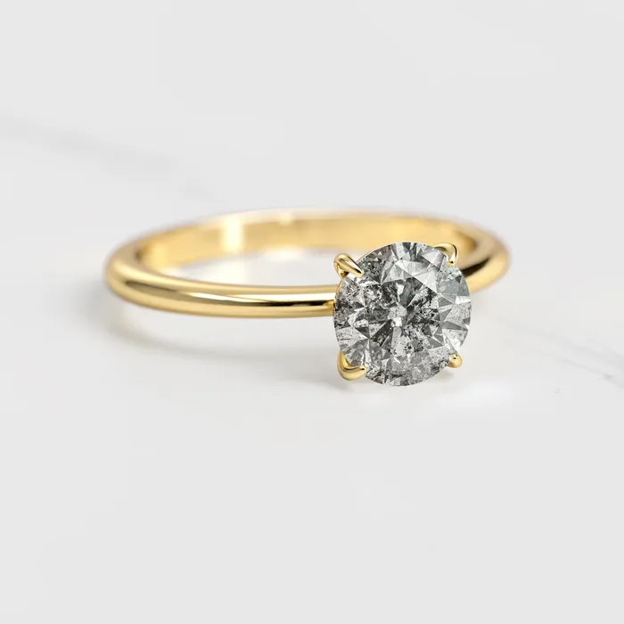 Capucinne Rings Round Solitaire Salt and Pepper Diamond Ring