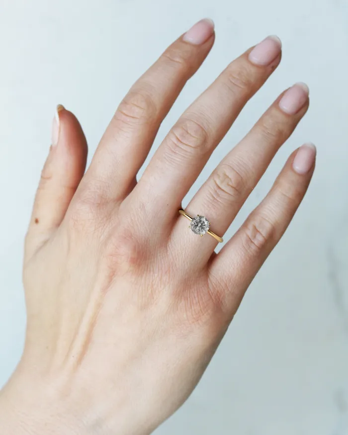 Capucinne Rings Round Solitaire Salt and Pepper Diamond Ring