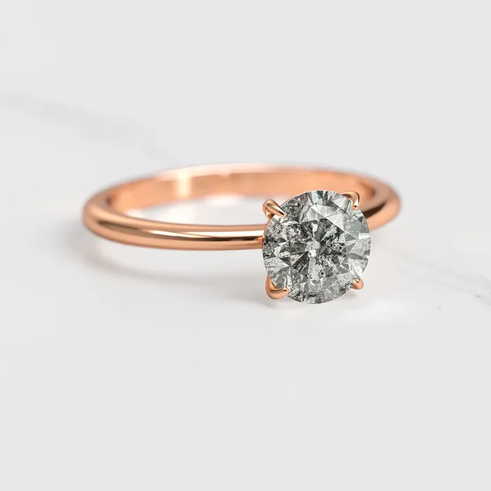 Capucinne Rings Round Solitaire Salt and Pepper Diamond Ring