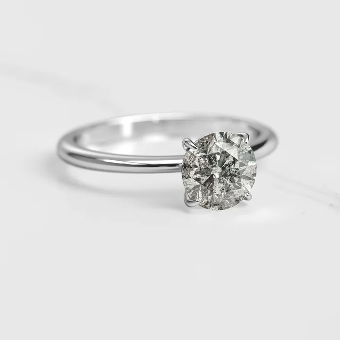 Capucinne Rings Round Solitaire Salt and Pepper Diamond Ring