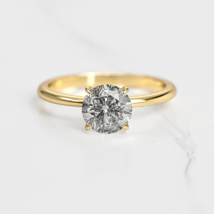 Capucinne Rings Round Solitaire Salt and Pepper Diamond Ring