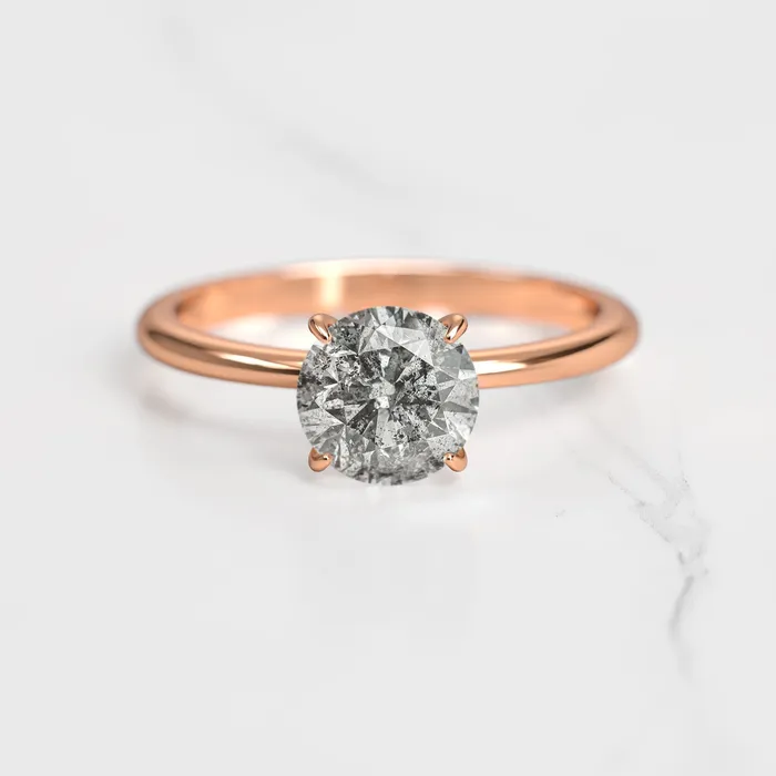 Capucinne Rings Round Solitaire Salt and Pepper Diamond Ring