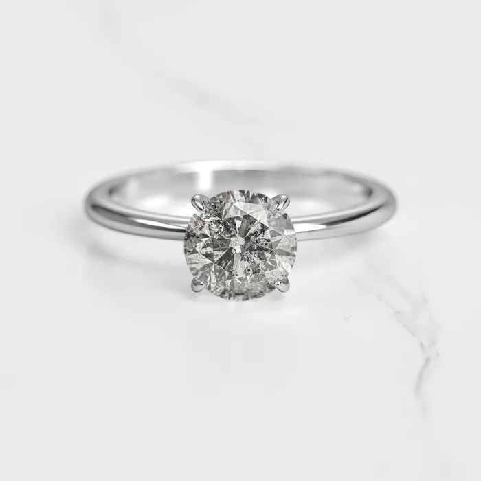 Capucinne Rings Round Solitaire Salt and Pepper Diamond Ring