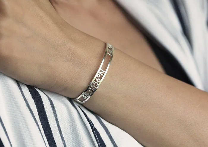 capucinne Rings Silver Or Gold Vermeil Bangle W Custom Coordinates Or Names