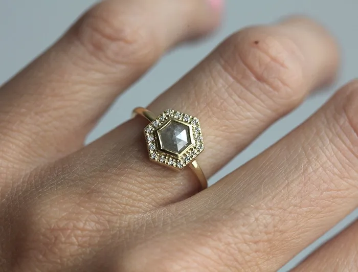 capucinne Ryan Hexagon Salt Pepper Diamond Ring Ready to Ship Rings