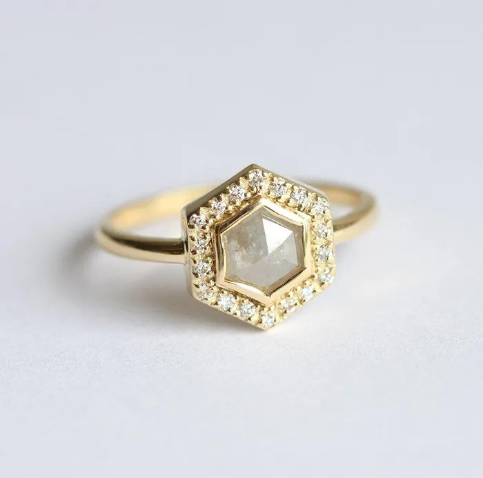 capucinne Ryan Hexagon Salt Pepper Diamond Ring Ready to Ship Rings